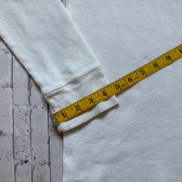 American Eagle Mens White Waffle Knit Long Sleeve Shirt With Embroidered Logo - Picture 9 of 13